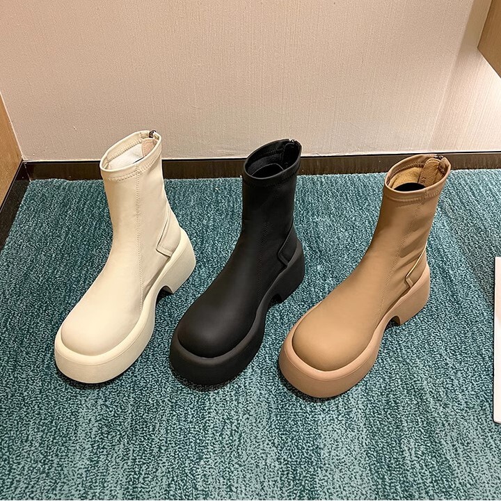 厚底 ストレッチブーツ チャンキーヒール ミドル丈 ブーツ 靴 シューズ レディース ミドルブーツ ショートブーツ スクエアトゥ ヒール ヒールブーツ 太ヒール 安定感 歩きやすい 大人