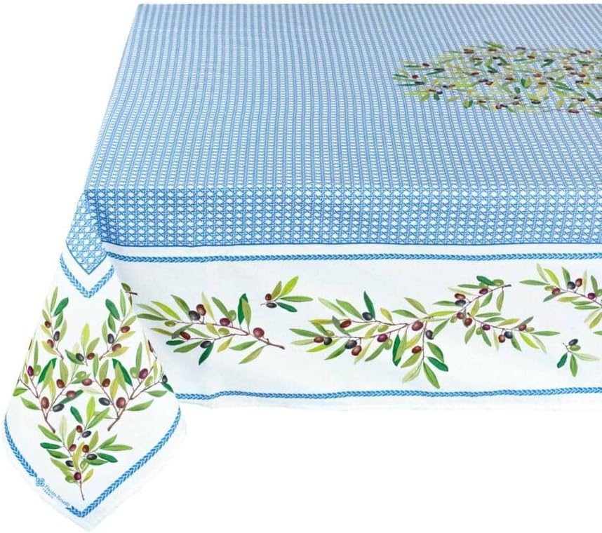 フランス製 コットン 撥水テーブルクロス ニヨン/ブルー 200x150cmサイズ F200155-NYONS-BL