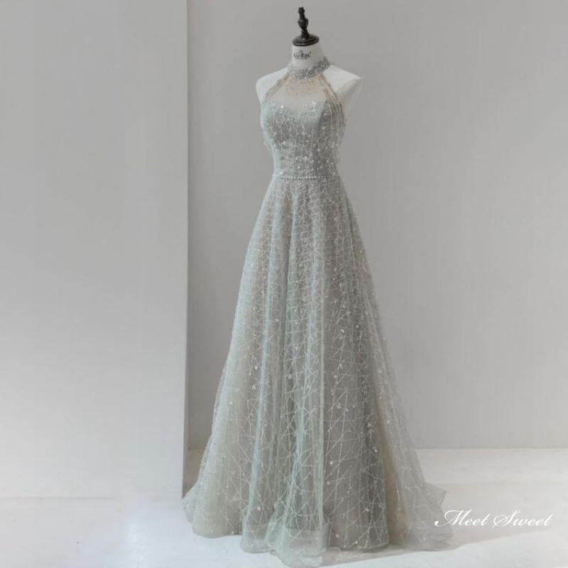 カラードレス ロングドレス パーティードレス グレー シャンパン ビーズ ウェディングドレス ウエディングドレス 結婚式 二次会 花嫁 前撮り 演奏会 発表会