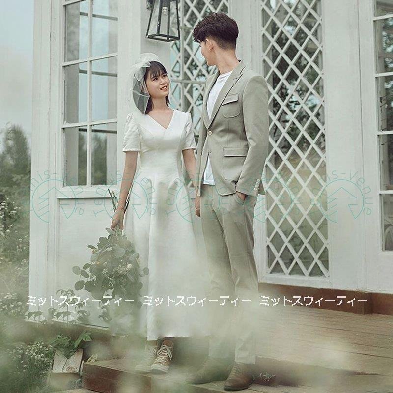 ウエディングドレス ロングドレス 二次会 花嫁 パーティドレス 半袖 結婚式 ウェディグドレス ワン