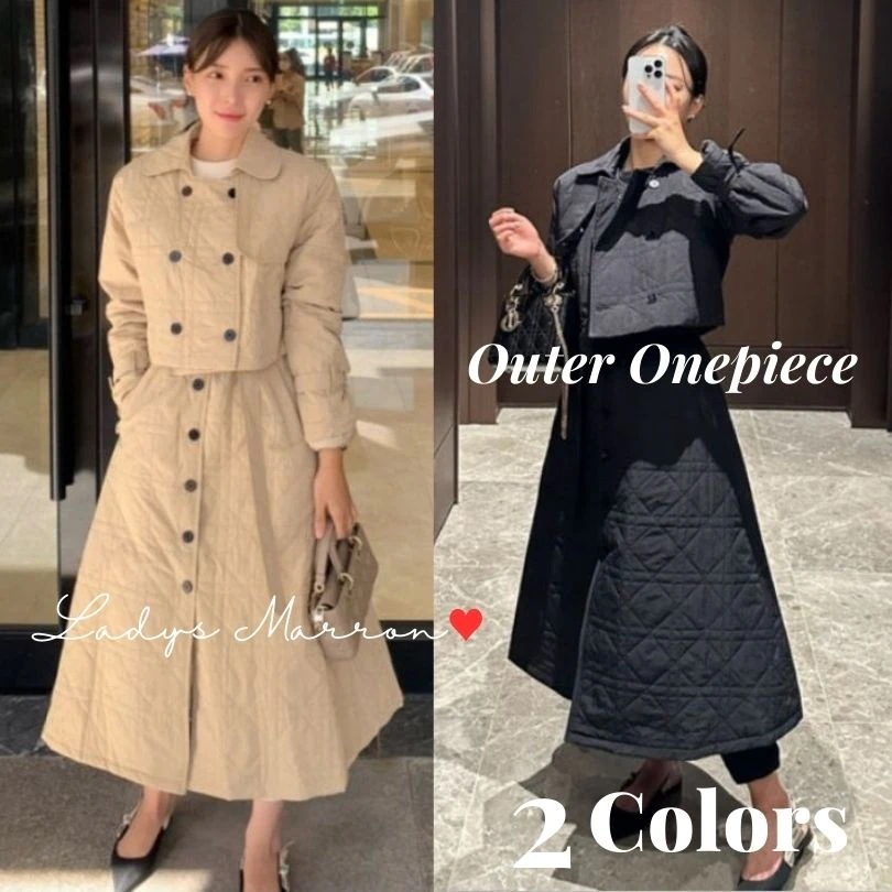 【急速出荷 2025年新作】キルティングワンピース キルティングジャケット キルトジャケット セットアップワンピース ベージュ 黒 韓国 防寒ワンピース 冬ワンピース 冬のワンピース アウター セット