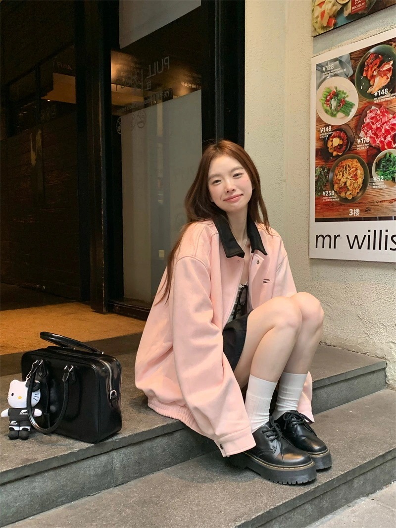 秋冬防寒 スウェード風 あったかアウター 韓国コートスタイルアップ かわいい ブルゾン ファッション系 大人ゆったりカジュアルストリートサイズレディースムートン襟エコゆるダボ シルエット学生通学丈