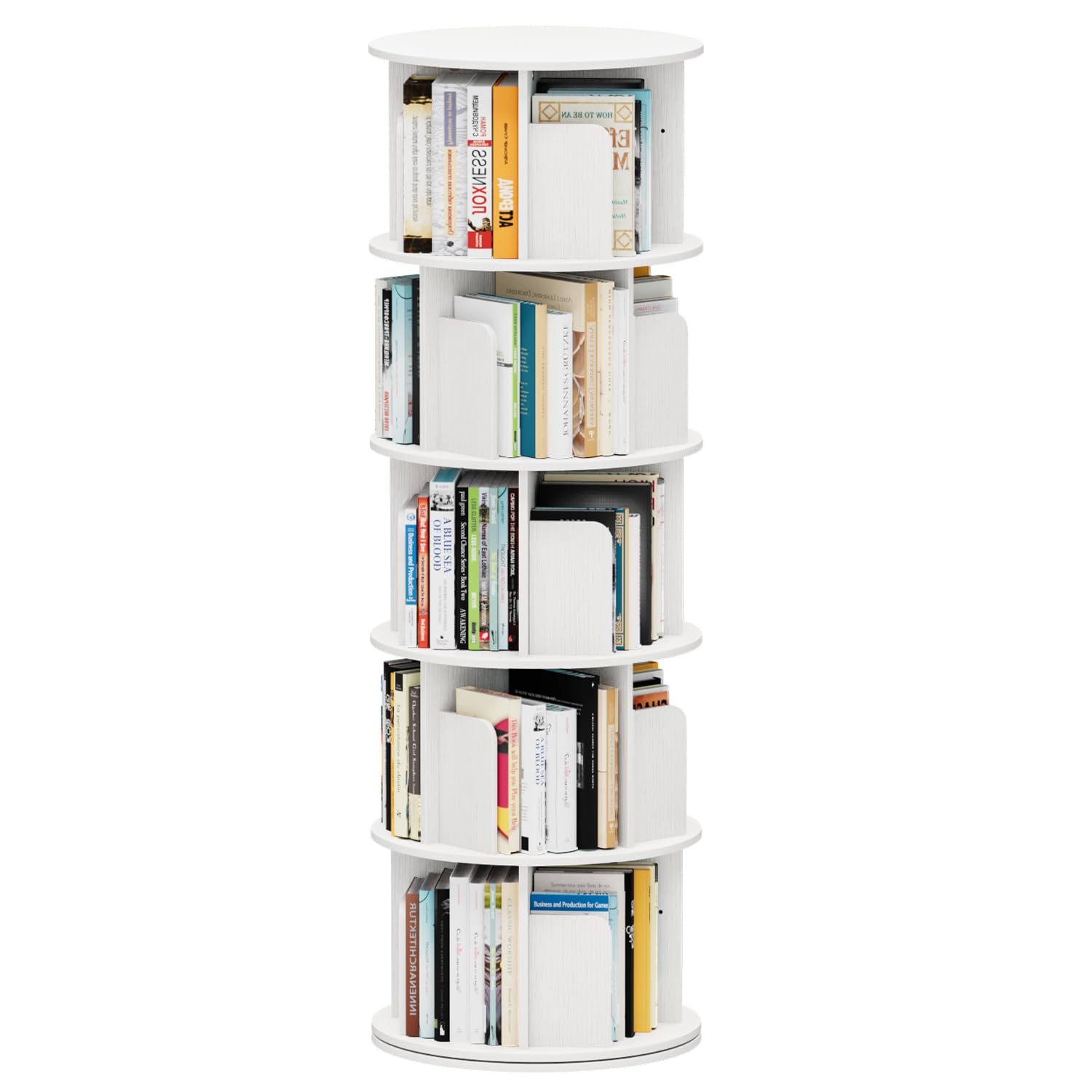 回転式本棚 5段 直径４０CM*高さ159CM A4紙が入る高さ漫画 絵本棚 子供本棚 CD棚 ラック 大容量 省スペース ホワイト