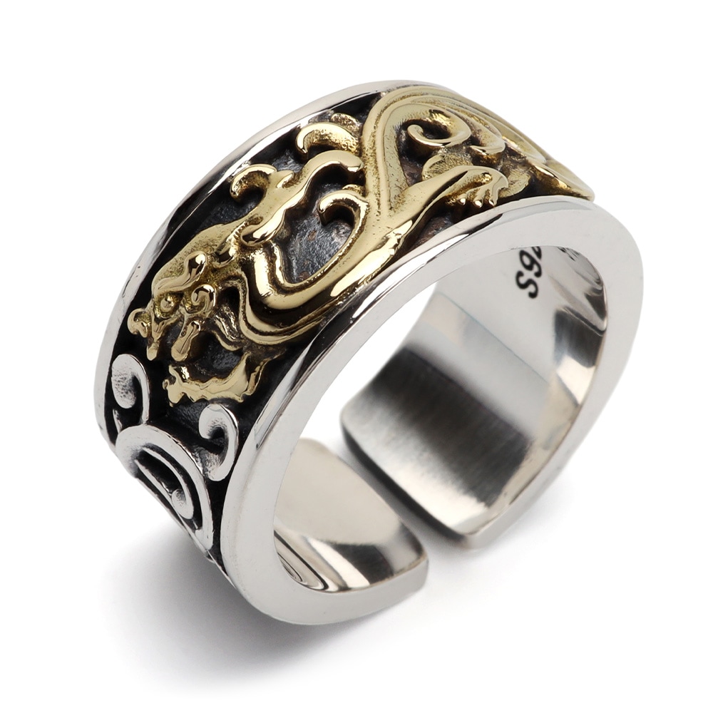 シルバー925 浮き彫りドラゴンリング [rs215]