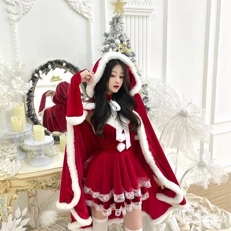 ハロウィンとクリスマスがテーマのコスム コスプレ セクシー クイーン マント クリスマス レッド 大きなマント バニーガール バニーコスム