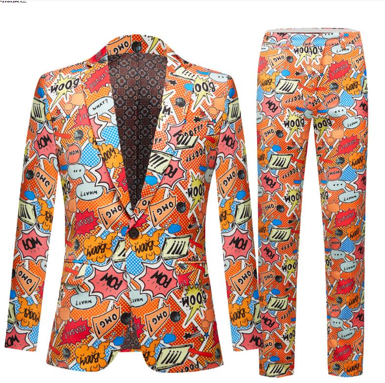 ステージ衣装 メンズ カラースーツ 上下2点セット 花柄 総柄 スーツ 派手系 落書き ステージ衣裳 舞台 ダンス衣装 結婚式 忘年会 新年会 カラオケ 余興 ダンス 衣装 発表会 司会者 芸能人 演