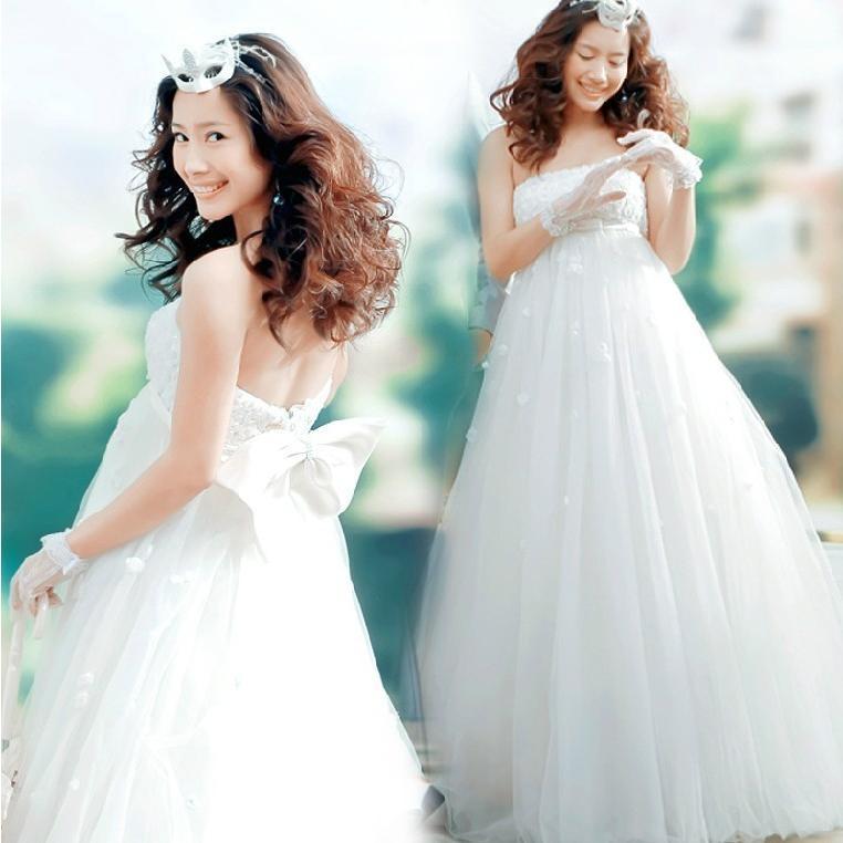 ウェディングドレス ロングドレス マタニティドレス エンパイア ベアトップ 二次会 結婚式 前撮り 花嫁 ウエディングドレス チュール 可愛い ブライダル