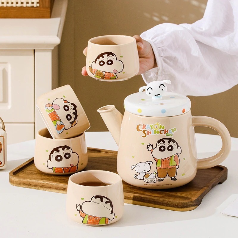 クレヨンしんちゃんセラミックティーポットケトルセット漫画かわいいホーム誕生日ギフト付属セット
