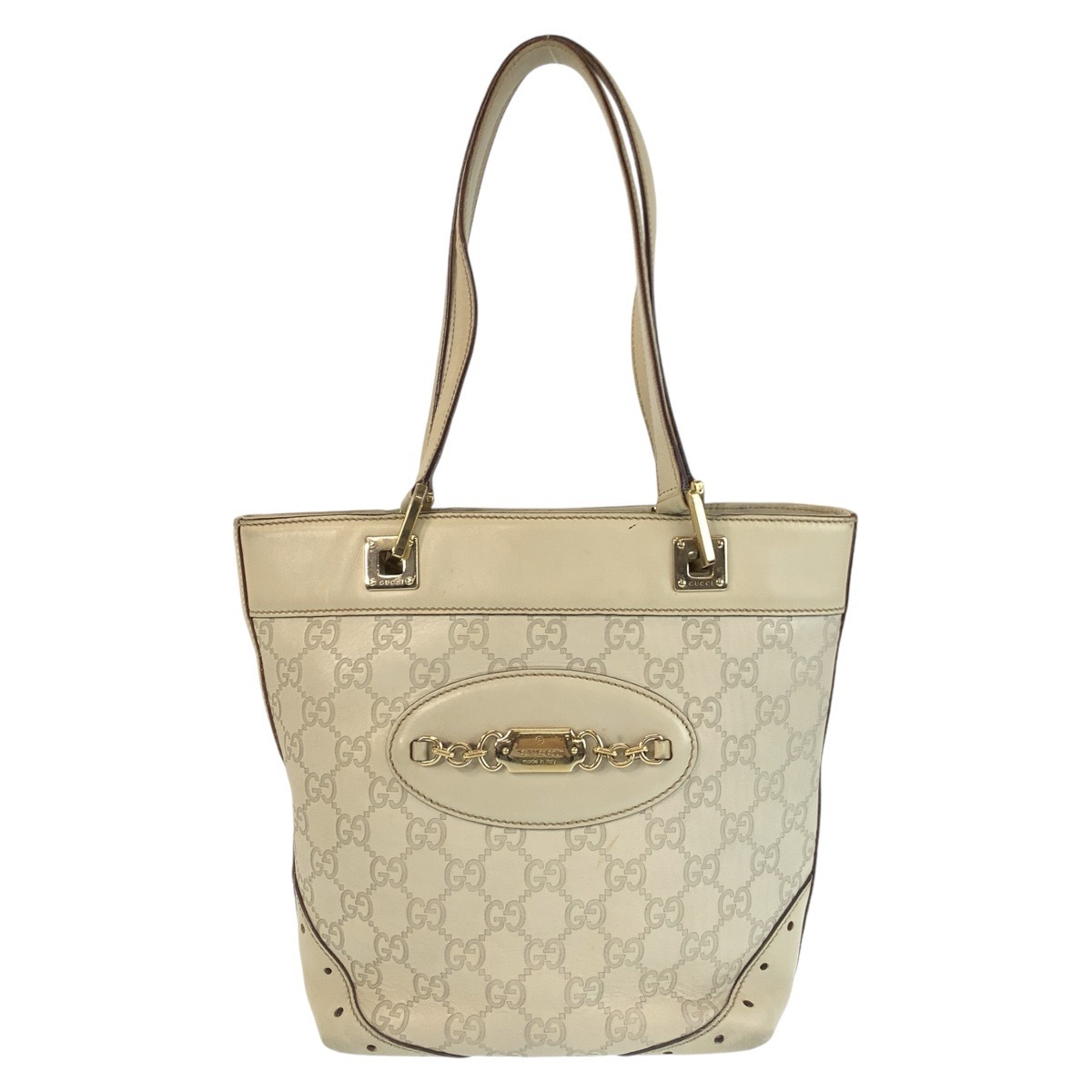 グッチシマ ホワイト ゴールド金具 レザー 145994 トートバッグ ショルダーバッグ レディース 411064