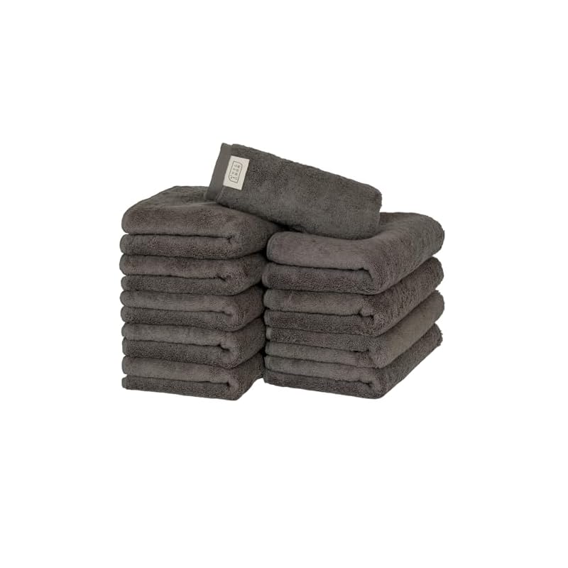 タオル研究所 [ボリュームリッチ] #003 フェイスタオル チャコールグレー 10枚セット ホテル仕様 ふかふか 高速吸水 綿100% 耐久性 毛羽落ち少ない 【選べる10色】 Japan Tech
