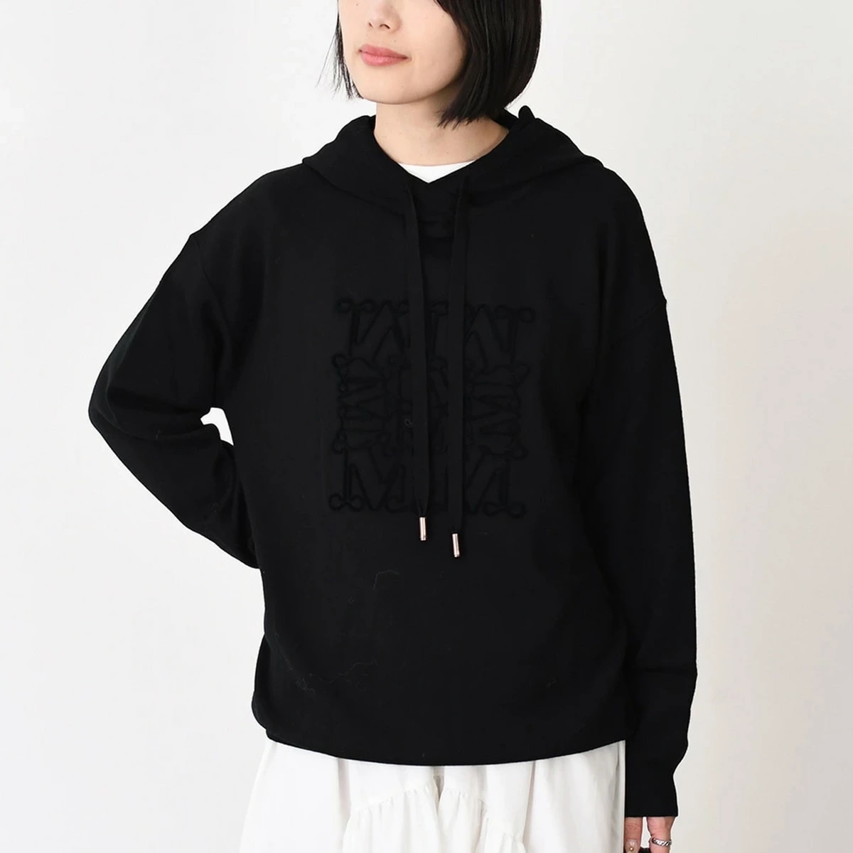 ニット トップス セーター ニット PAMIR パミール ピュア ウール フーディ レディース ブラック オーバーサイズ フーディ