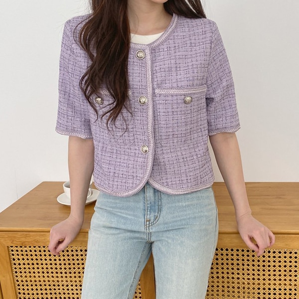 送料0円!韓国ファッション春が来たようだ ツイード 半袖 クロップジャケット(outer1203) 4,817円