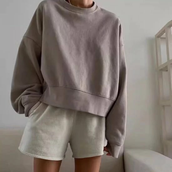 スウェットシャツ レディース トップス プルオーバー トレーナー 長袖 カットソー ボリューム袖 シンプル 無地 ラウンドネック カジュアル お出かけ おしゃれ ファッション 女性 コットン