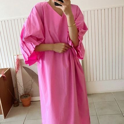 【送料無料】レディース 2カラー ワンピース ドルマン フリル ボリュームスリーブ