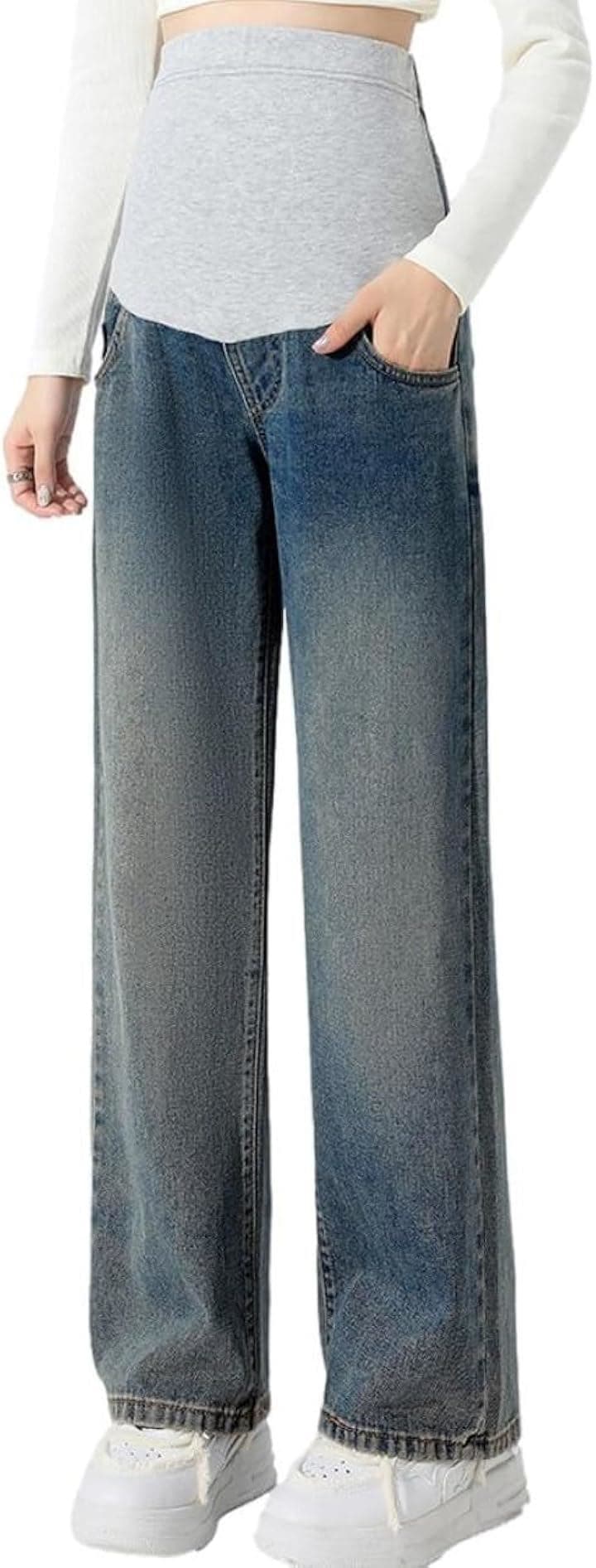 ジェイスコット マタニティ ストレートデニム レディース パンツ 産後 ゆったり ウエストゴム アジャスター付き(ブルー, M)