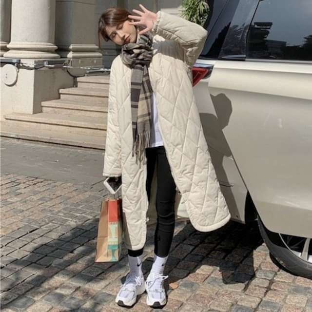 レディース キルティング ジャケット ロングコート アウター アプリコット ゆるカジ メンズライク