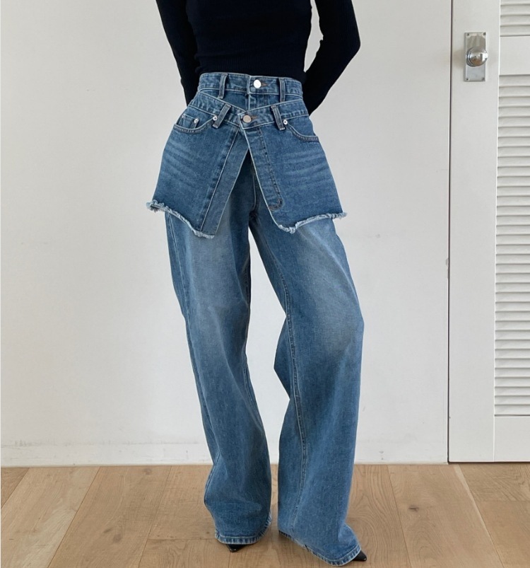 デニム 個性的 デニムパンツ 流行り 韓国 レディース オルチャン ボトムス Gパン ズボン ストレートパンツ デニムパンツ ストレート ワイド ガウチョ ブルーデニム かわいい 大人可愛い