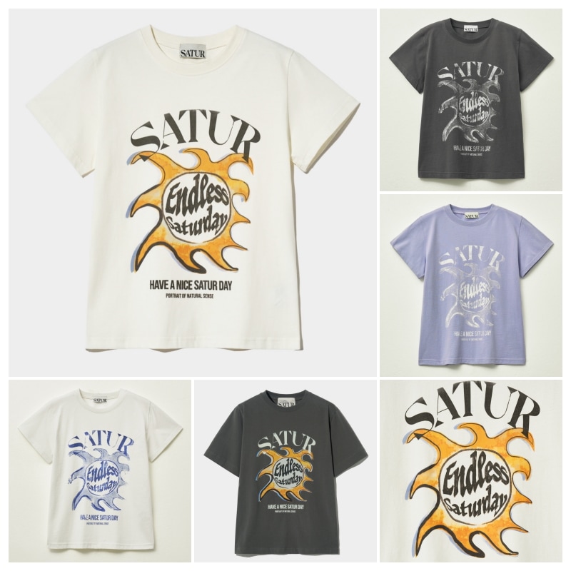 【SATUR】 (W) SUN RETRO GRAPHIC T-SHIRT : 5COLORS