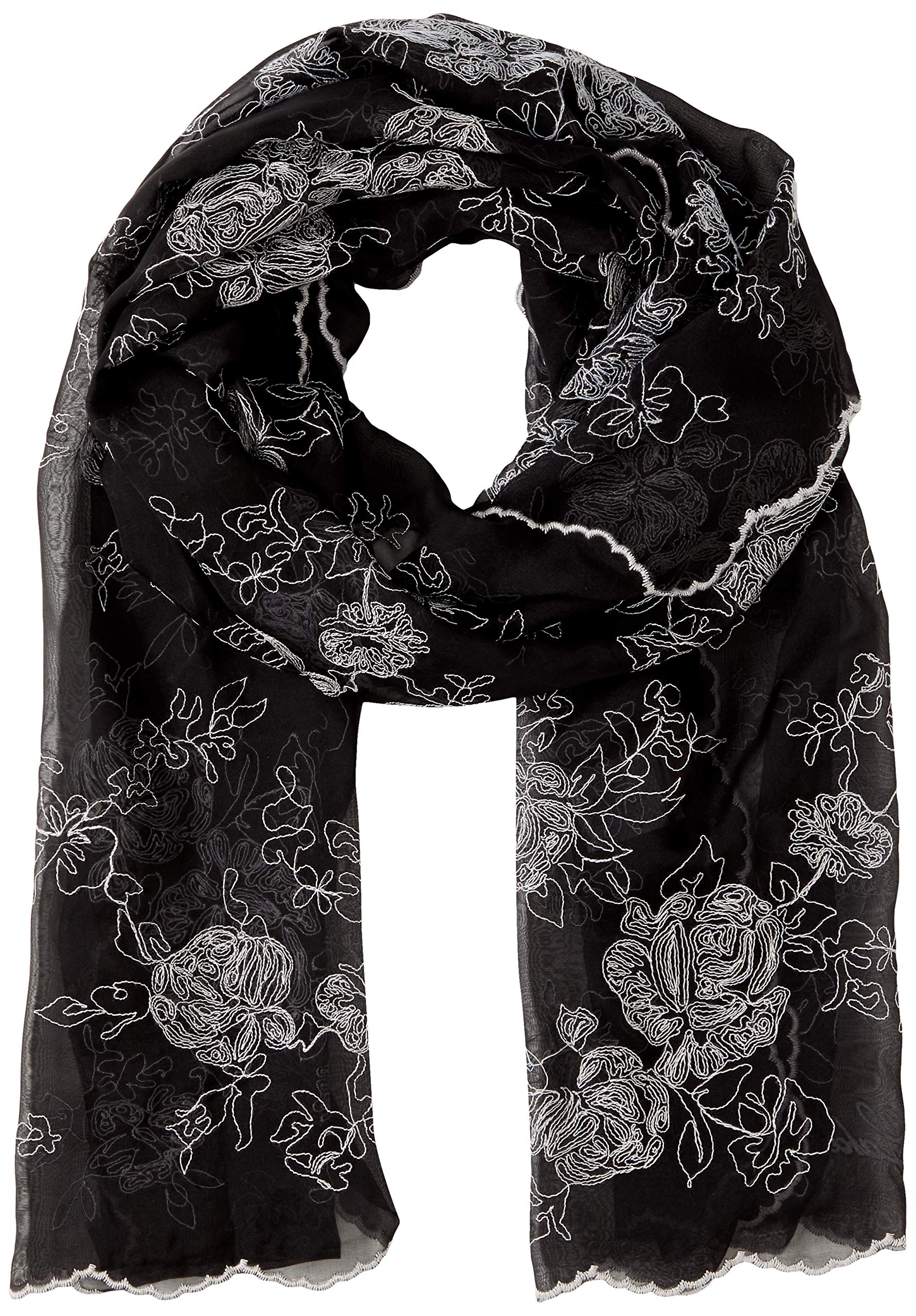 [レイクアルスター] ストール 刺繍シルクルトール レディース ブラック 日本 178x35cm (-)