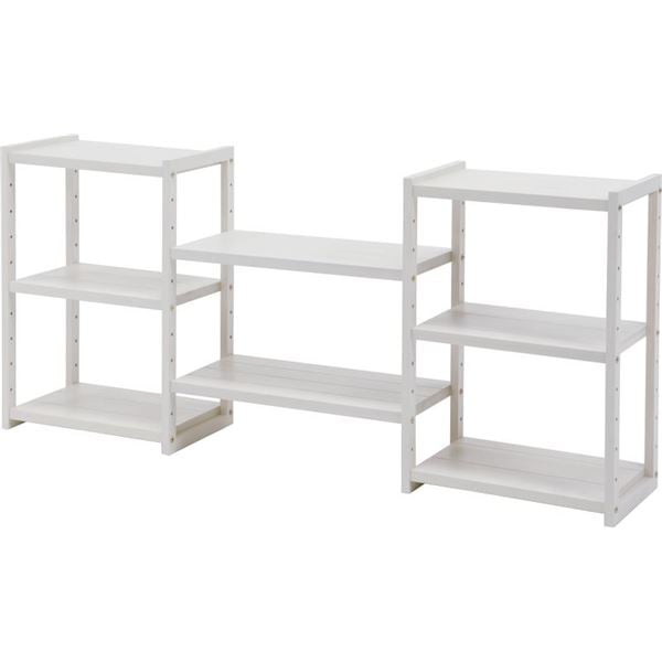 収納ラック/収納棚 (ホワイトウォッシュ) 約幅147cm 高さ調節可 木製 パイン材 組立式 (リビング)