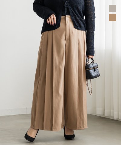 大きいサイズ レディース LL 3L 4L XL XXL XXXL プリーツデザインワイドパンツ