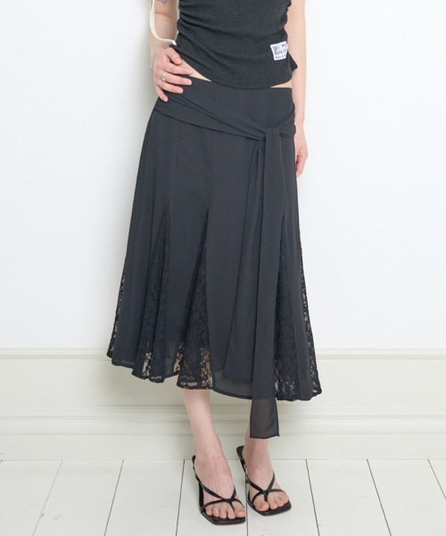 【ILLIGO】 BOW CHIFFON LACE SKIRT BLACK 正規品