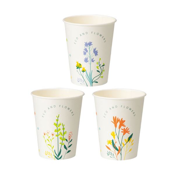 （まとめ）TANOSEE 紙コップ ANDFLOWERS 275ml（9オンス） 1セット（250個：50個5パック） 3セット