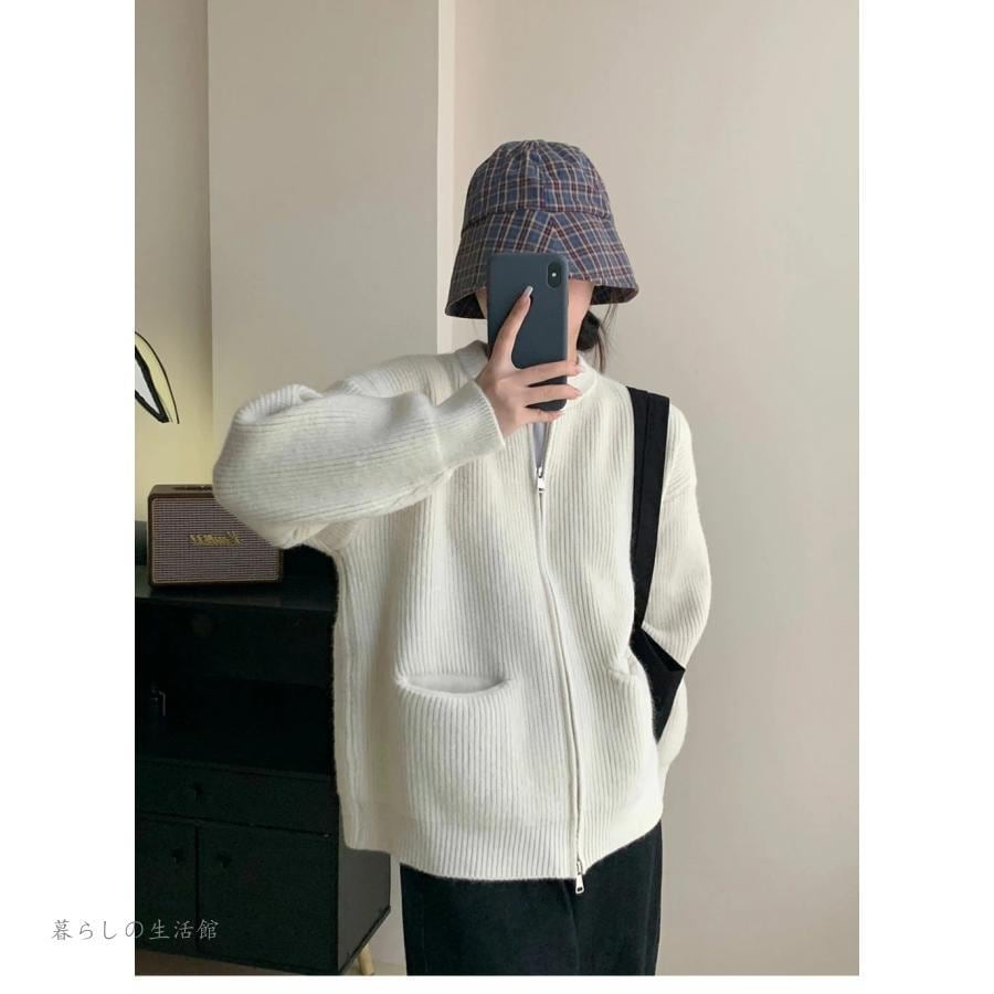 ニットカーディガン レディース 秋冬 セーター ポケット付き ゲーブル編み 前開き 無地 羽織り トップス 柔らかい カジュアル コート アウター 可愛い
