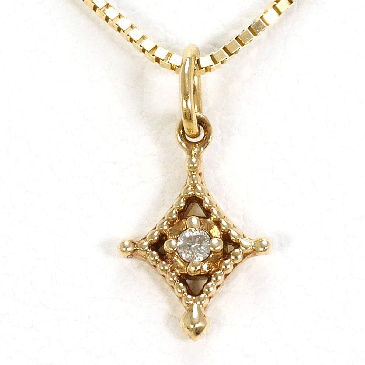 K10 10金 YG イエローゴールド ネックレス ダイヤモンド（ct刻印なし） 総重量約0.9g 約40cm 中古