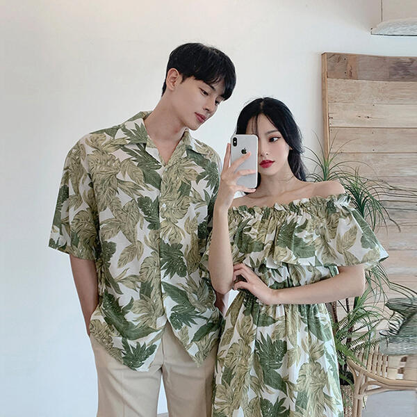 ペアルック カップル ワンピース 半袖 グリーン シャツ かわいい メンズ レディース 韓国風 綿 新婚旅行 シャツ ご夫婦 お誕生日 プレゼント 恋人 S/M/L/XL/2XL dd028x2x2g 5,254円