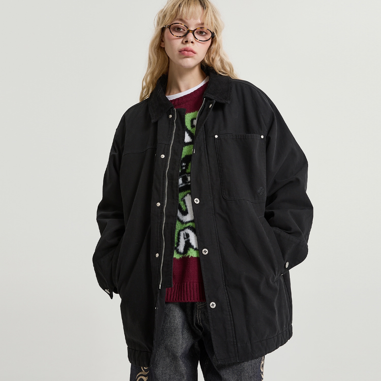 Padded Washing Work Jacket BLACK