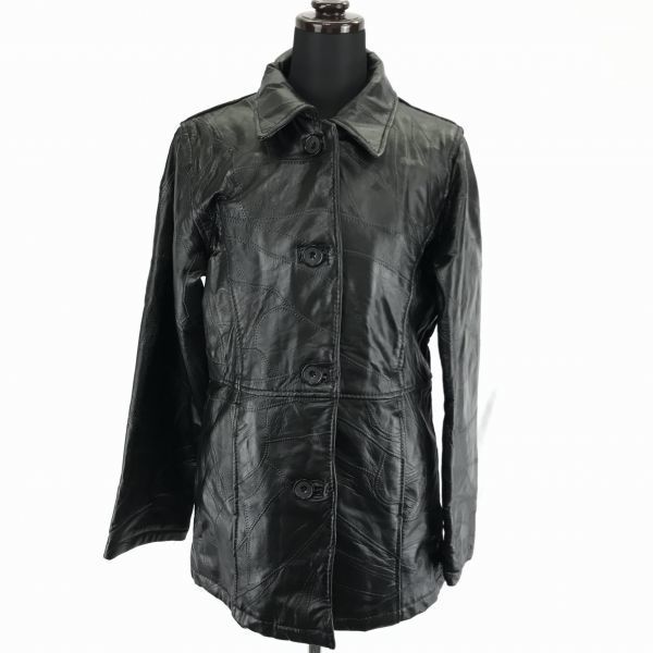 本革/ラムレザーコート/アウター【Womens size-M/黒】シングルボタン/内ポケットBC162W