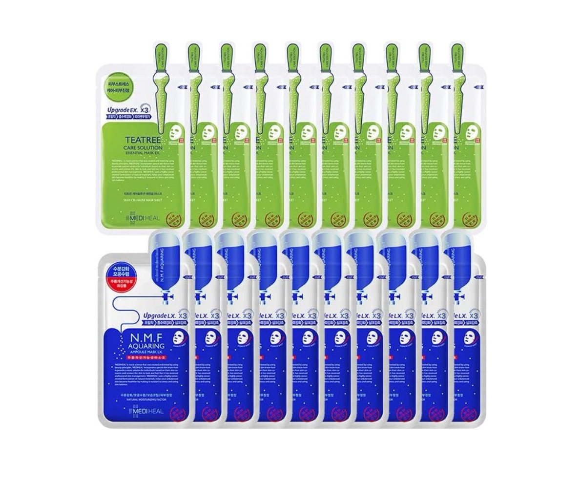 【お買い得】MEDI HEAL ティーツリー ケアソルーション エッセンシャルマスク EX 10枚 + N.M.F アクアリング アンプルマスク EX 10枚 20枚セット 保湿 敏感肌