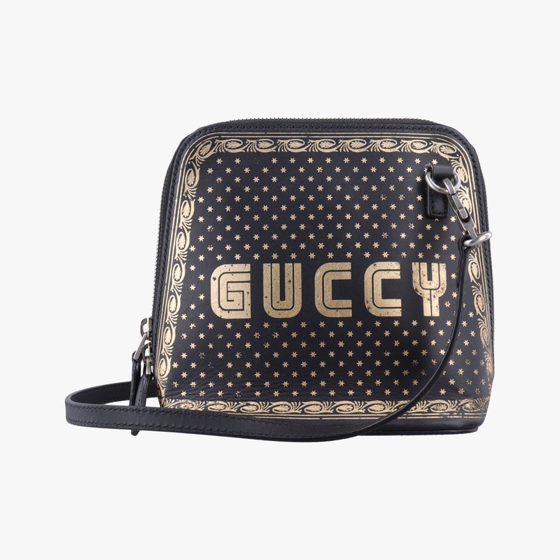 セガ コラボ GUCCYプリント ブラック レザー 511189 I023944456中古