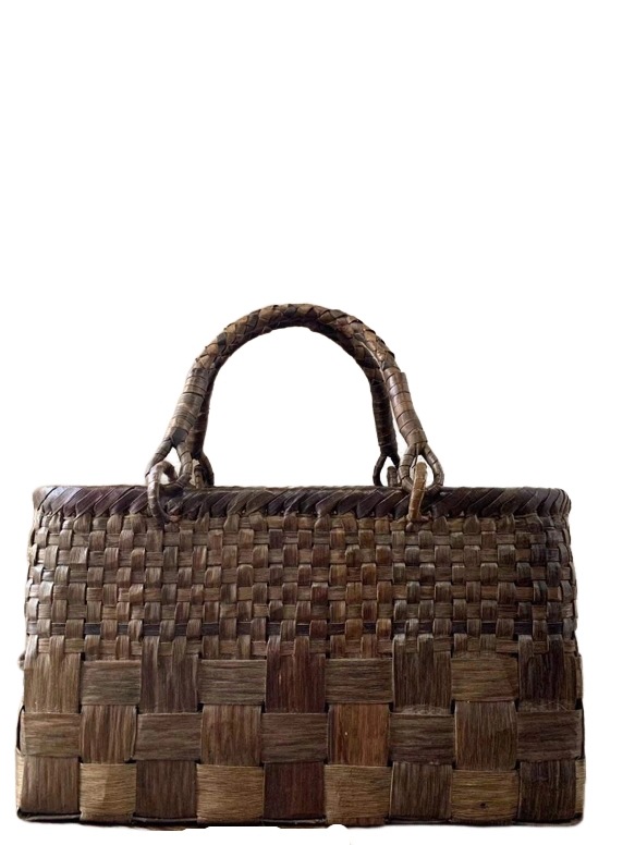 胡桃 くるみかごバッグ 手作り 籠バッグ 市松編み 内布あり 和服バッグ ゆかたバッグ レディースバッグ (約)幅32本体高さ20マチ13cmかごバッグ