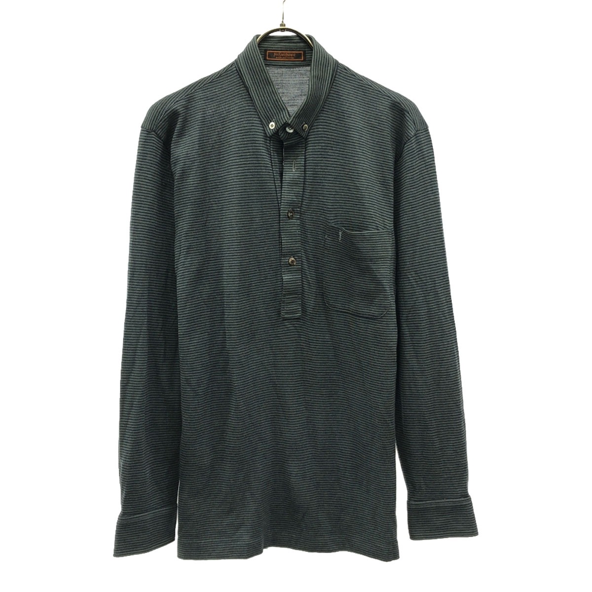 90s オールド ボーダー柄 長袖 ボタンダウン ポロシャツ M グレー系 メンズ 古着