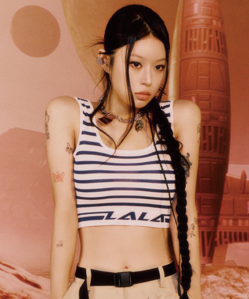 [LALAFOX] ストライプロゴブラトップ ( White )