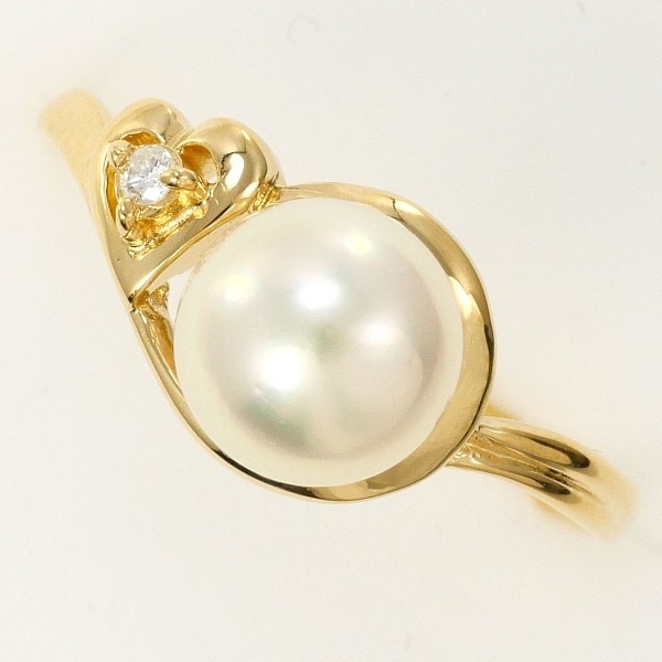 K18 18金 YG リング 指輪 9号 パール(真珠) 約6.5mm ダイヤ ジュエリー 中古
