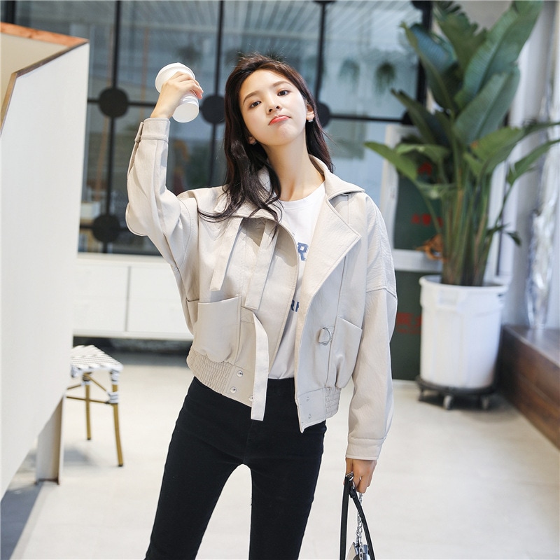 レディースジャケットショート丈黒白アウターコート韓国長袖アウタートップスカジュアルファッション秋服 5,740円