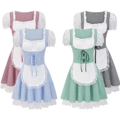 S-XXLハロウィーンレトロチェックドレスミュンヘンビール祭り服居酒屋メイド制服