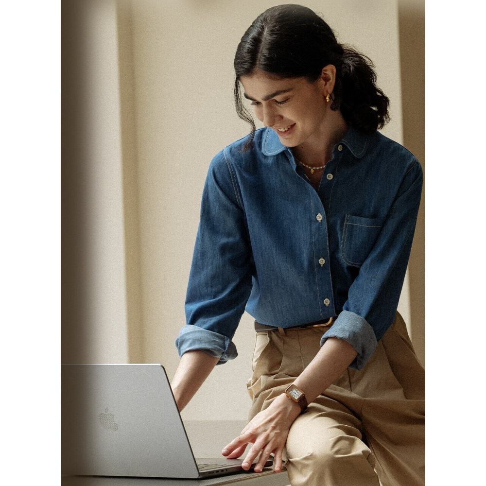 TILLIDIE ステッチラウンドカラーポケットシャツ ブルー 12,272円