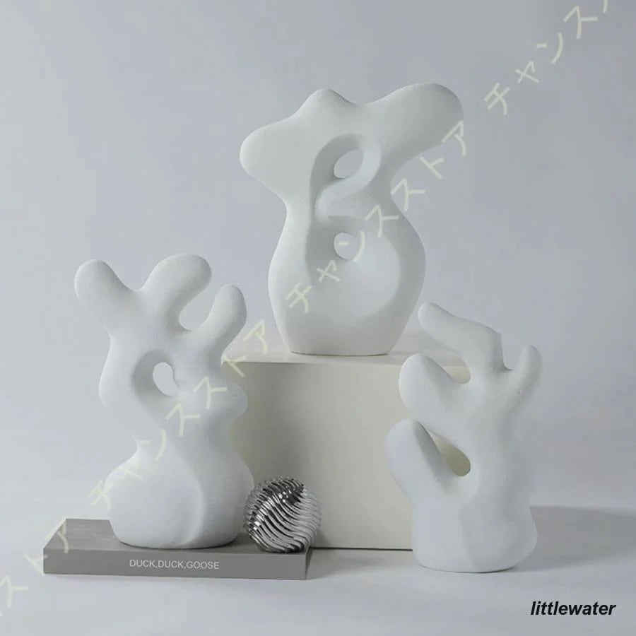 ハンドメイド セラミック インテリア 磁器 ホワイト アート インテリア 北欧雑貨 抽象 モノクロ 雑貨 ミニマリスト 抽象風 ディスプレイ オーナメント