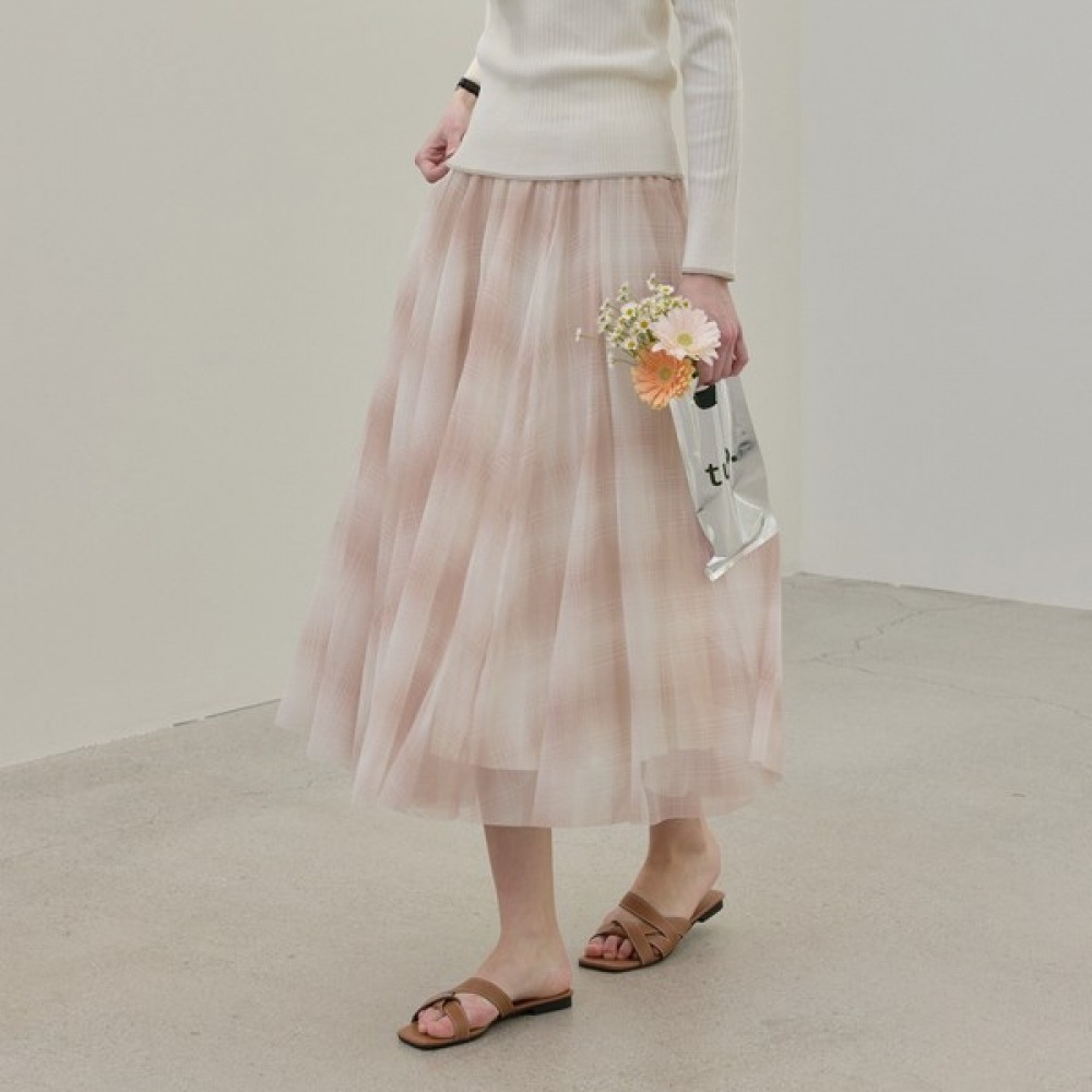 [リアーナニューヨーク] シースルーグレンプリーツスカート_ライトベージュ