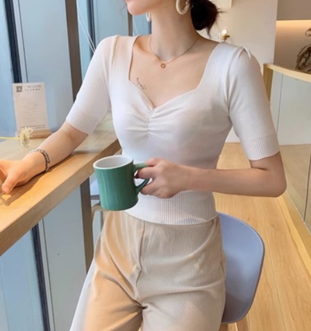 トップス デート モテアイテム Tシャツ カットソー 半袖 タイト 細身 可愛い きれいめ 上品 おしゃれ かっこいい 可愛い ラブリー キュート ガーリー クール モード系 セクシー