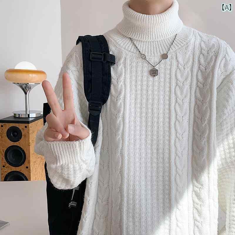 メンズ トップスス おしゃれ 秋冬 レトロ 大きいサイズ タートルネック プルオーバー セーター 無地 デイリー カジュアル セーター 長袖