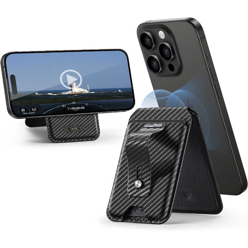 ESR　Find My機能付きMagSafe対応レザーウォレット Carbon Fiber Carbon Fiber　GeoWalletStand