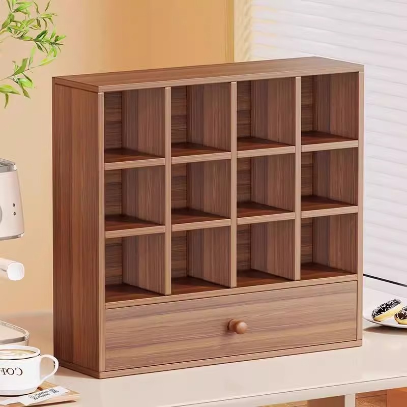 デスクトップカップホルダーカップストレージラックコーヒーカップディスプレイキャビネットキャビネットダイニングテーブルティーセット木製格子層ラック