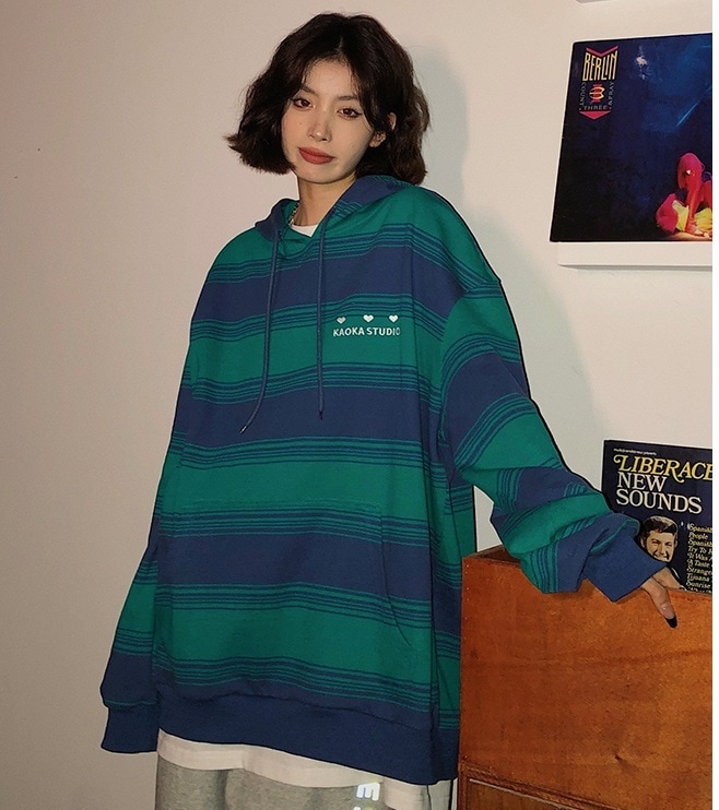 ボーダー トップス プルオーバー ラインどねっく フォード カットソー トレーナー 袖あり 長袖 フード付き かわいい カジュアル こなれ感 ラフ ボーイッシュ ルーズ ストライプ 春 秋 冬