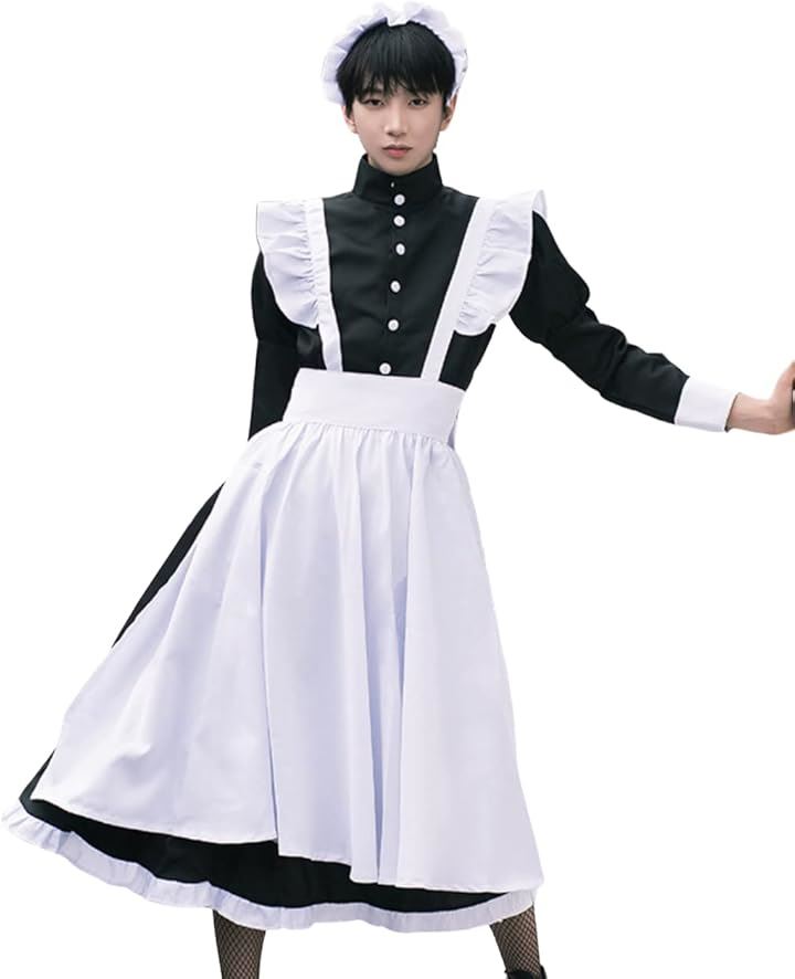 レディレイジー 女装 メイド コスプレ 長袖 ロング メイド服 メンズ 黒 ブラック( ブラック, 2XL)