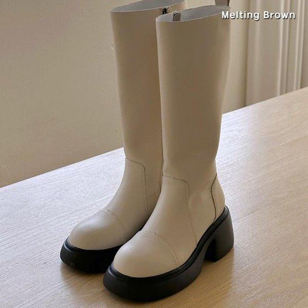 女性用デイリープラットフォームジップアップロングブーツ MT18